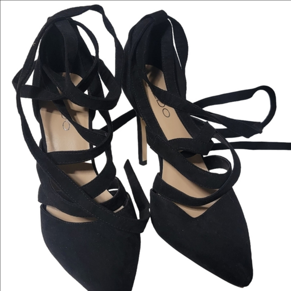 ALDO "UNELILIAN" Womans' Black Suede Stiletto Heels Lace Up Sexy Size 7.5 - Picture 3 of 7